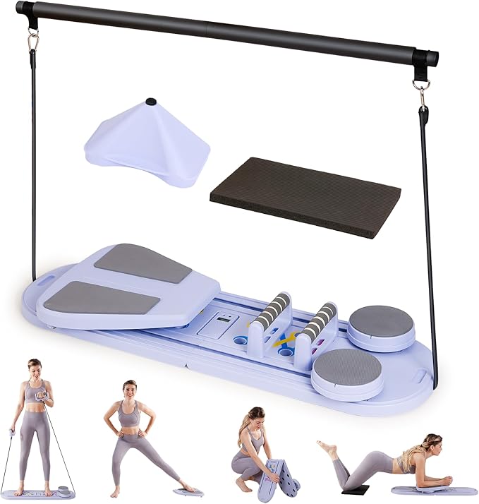 OutdoorMaster Pilates Board, 6 in 1 Pilates Reformer Set, Foldable Pilates Reformer Machine with Resistance Bands & Ab Traine, Portable Pilates Board for Full-Body Workouts