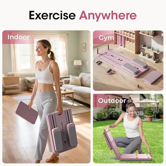 Multi-Functional Pilates Board, Foldable Home Pilates Reformer, Ab & Core Strength Workout Equipment, 300LBS Capacity, Pink, 47.1 x 16 x 3 Inches