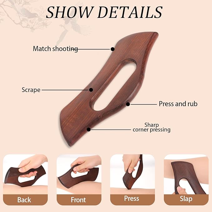 Lymphatic Drainage Massager, Wooden Body Gua Sha Tool Manual Muscle Scraper Tools Back Massage Relieve Muscle Fatigue, Body Gua Sha Paddle Anti Cellulite Tool for Women and Men