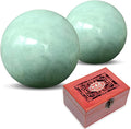 Traditional Chinese Baoding Balls, Marble Health Exercise Stress Relief Balls with an Upgraded Shockproof Imitation Wood Box, Green, 2-Piece Set, Medium-1.57"