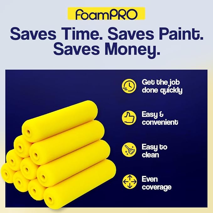 FoamPRO 75RS Slim Trimmer Roller Refills, 6" x 3/8" - High-CapacityFoam Refills for Bathrooms, Kitchens, Closets 7 Confined AreasSmooth & Even Paint Application - Works with All Paints- 10 Pack