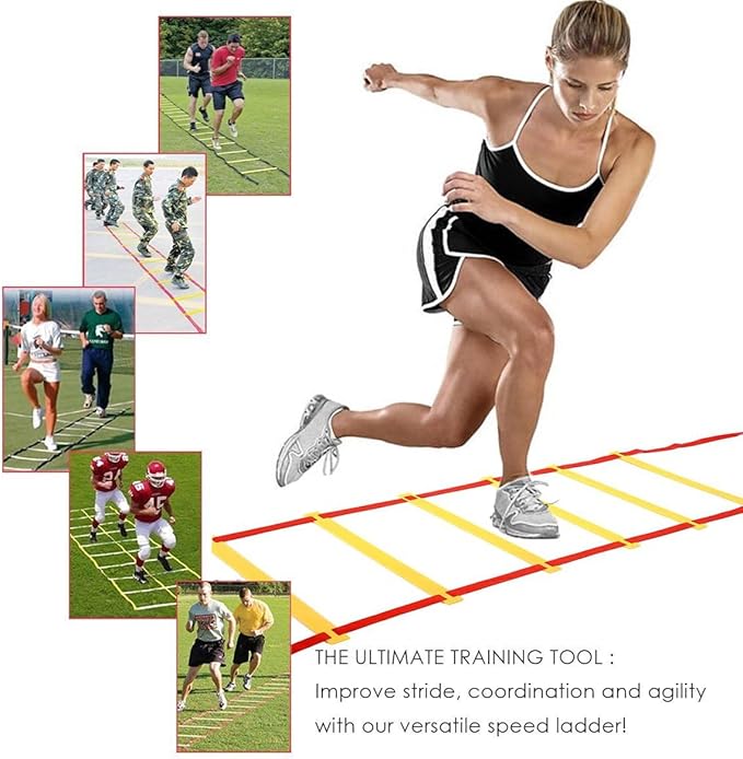 Speed Agility Exercise Hurdles with Carry Bag, Sport Home Gym Training Ladder, Soccer Football Fitness Faster Footwork Drills Aid, Adjustable Quickness Folder Equipment