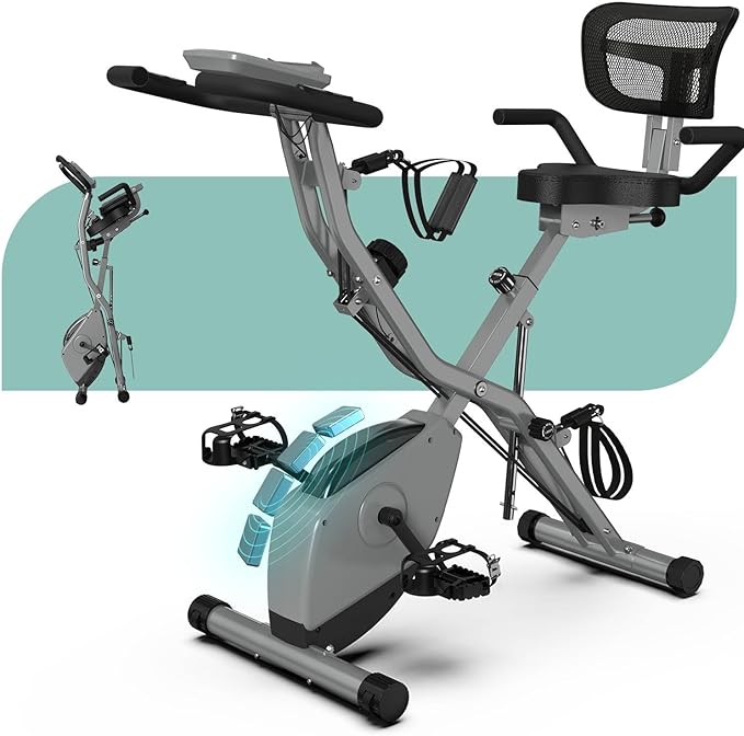 Indoor Exercise Bike Stationary Bikes for Home with 16-Level Magnetic Resistance, Lightweight Foldable Cycling Bike with 70% Pre-Assembled, 260 LBS Capacity, Flywheel of 5.5 LBS for Quiet Home Workout