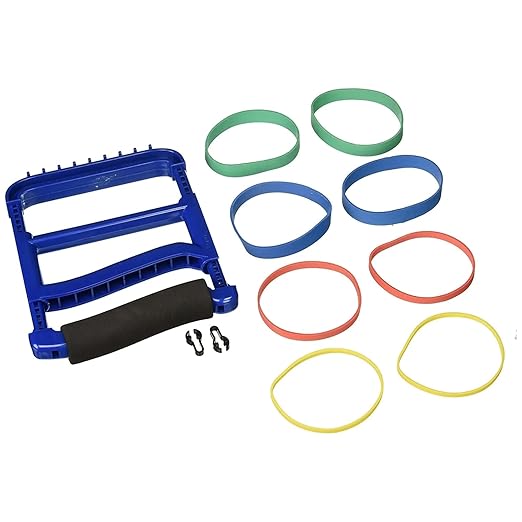 Rolyan Ergonomic Hand Exerciser with Padded Handle, Adjustable Grip Strength Trainer with 4 Color‑Coded Rubber Bands, Finger & Hand Exerciser for Therapy, Rehab, Strength Training, Blue