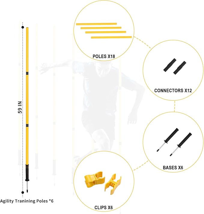 Soccer Agility Training Poles Set: Football Speed Training Equipment with 6Soccer Agility Poles Adjustable Height Hurdles for Basketball Athletes Youth