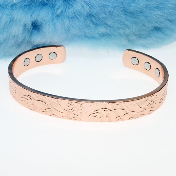 LORNREIN- Copper bracelet for women Ultra Strength Magnetic Bracelets, 99.99% Pure Copper Cuff Bangle with 3500 Gauss Neodymium Magnets, Adjustable, peach blossomCollection