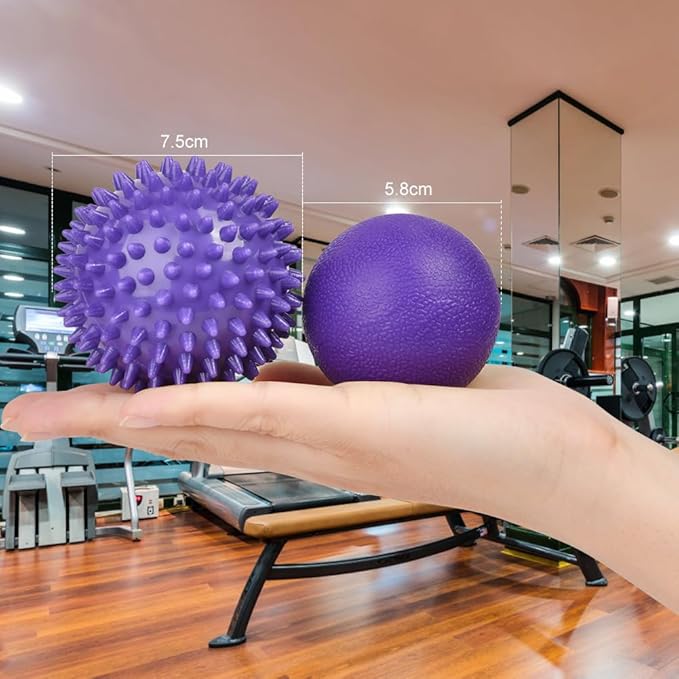 URAQT Spiky Massage Ball Set, 2 Pack Physical Therapy Massage Balls, Hard Lacrosse Ball & Spiky Massage Ball for Myofascial Release and Trigger Point Deep Tissue Massage (Purple)