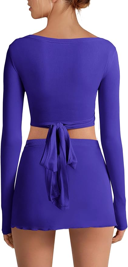 Nirovien Womens 2 Piece Workout Sets Sexy Pilates Outfits Athletic Gym Yoga Sets Ballet Wrap Top and Skirt