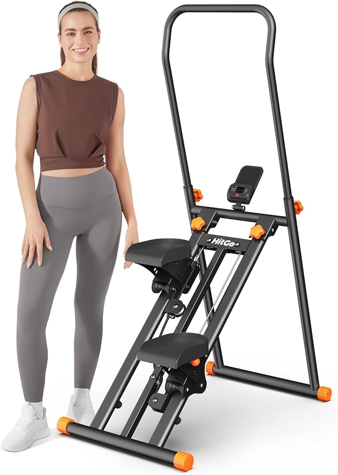 Stair Stepper for Home Gym, Vertical Stair Climber Machine for Full-Body Workout, Compact & Foldable Cardio Stepper with Adjustable Handlebar & Pedals, Extended Step Range