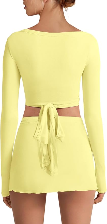 Nirovien Womens 2 Piece Workout Sets Sexy Pilates Outfits Athletic Gym Yoga Sets Ballet Wrap Top and Skirt