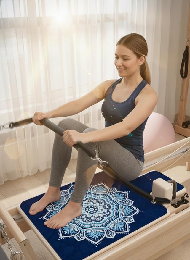 Pilates Reformer Mat, Non-Slip Suede Microfiber Workout Cover for Pilates Carriage, Absorbent Fitness Pad with Natural Rubber Base, Foldable & Portable for Home, Studio, Gym, 39.2"x24"x0.06"