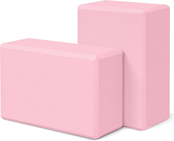 Yoga Block 2 Pack 9"x6"x3", Sturdy Yoga Foam Blocks, High Density & Non Slip Surface for Pilates & Stretching, Fitness Accessories for Stability & Balance