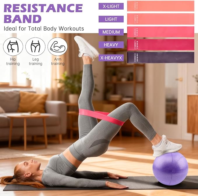 Pilates Essentials Kit for Women, 14 Pcs Pilates Equipment for Home Workouts with Yoga Circle Ball Ring, 5 Resistance Bands,Pedal Puller Resistance Band