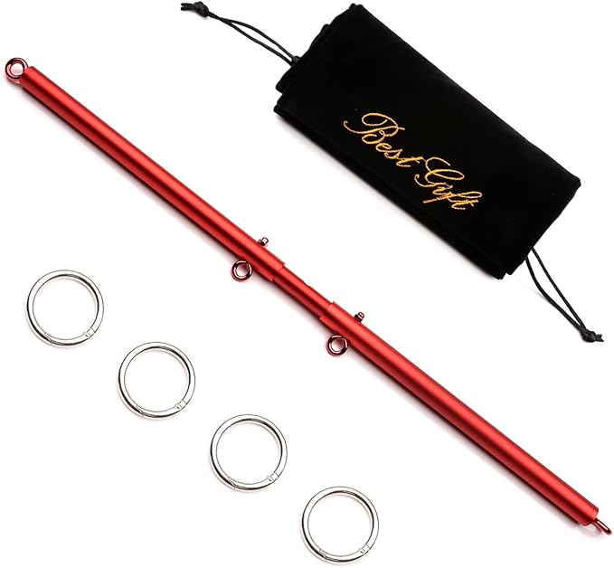 TMEOIIPY Pilates Exercise bar, Red Yoga Exercise Adjustable Spreader Bar with 4 Red Adjustable Straps Sports Aid Training Fitness Gear, Pilates aid kit, Stretching Exercise Tools