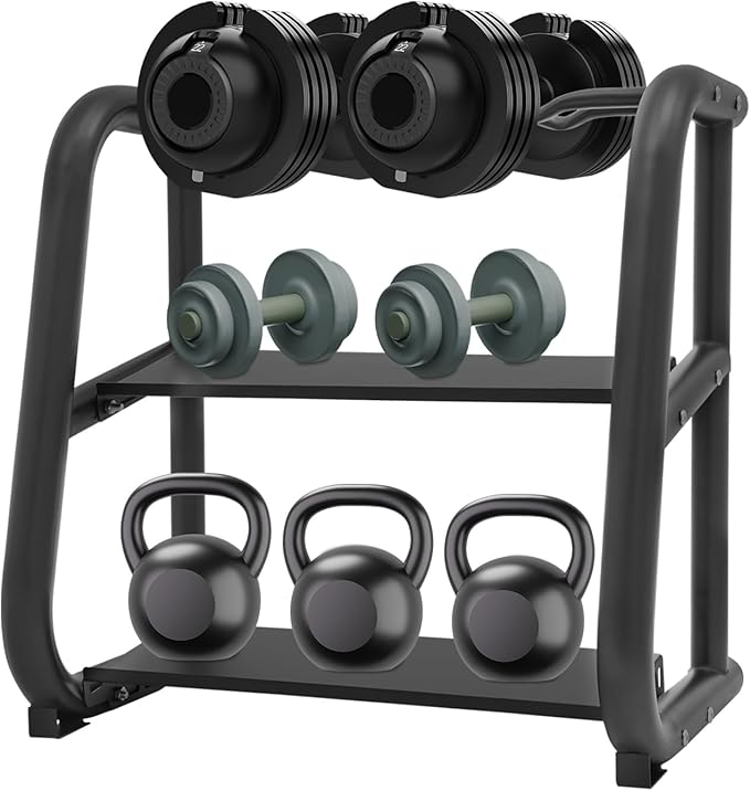 3-Tier Dumbbell Rack, 220.46LB Capacity Heavy-Duty Weight Plate Holder for Home Gym, Adjustable Barbell Rack with Sturdy Groove and Smooth Edge for Dumbbells, Kettlebells & Weight Plates (Rack Only)
