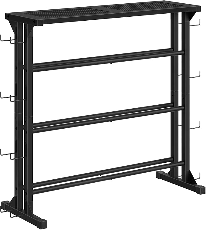 HOOBRO 4-Tier Dumbbell Rack, Weight Rack Heavy-Duty Weight Stand with Non-Slip Floor Protection & Side Hooks, Multi-Tier Storage Organizer for Home and Professional Gym Use, Black BK87CJ01N1