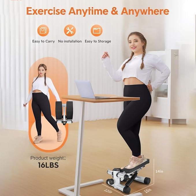 Steppers for Exercise, Stair Stepper with Resistance Bands, Mini Stepper with 330LBS Loading Capacity, Hydraulic Fitness Stepper with LCD Monitor,White
