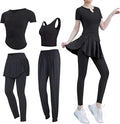 Yoga Set For Women Of Four Pieces, Pilates Outfit With Short Sleeves And Tank Sports Bra, Size Xxl For 135-150, Polyester And Spandex