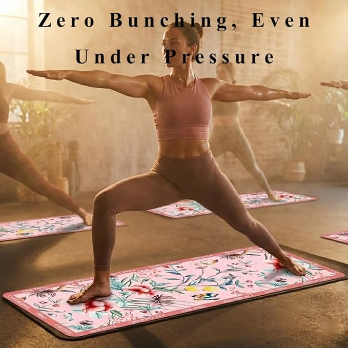 Hot Yoga Mat Towel for Women | Non-Slip Natural Rubber Backing | 72"x26.7" Absorbent Suede Microfiber & Floral Design | Lightweight & 1mm Thin for Pilates, Gym, Travel