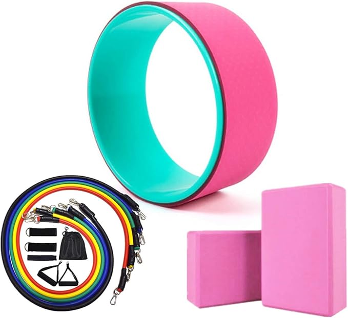Yoga Wheel & 2 pcs Yoga Blocks & 5 pcs Resistance Bands Combo Value Pack