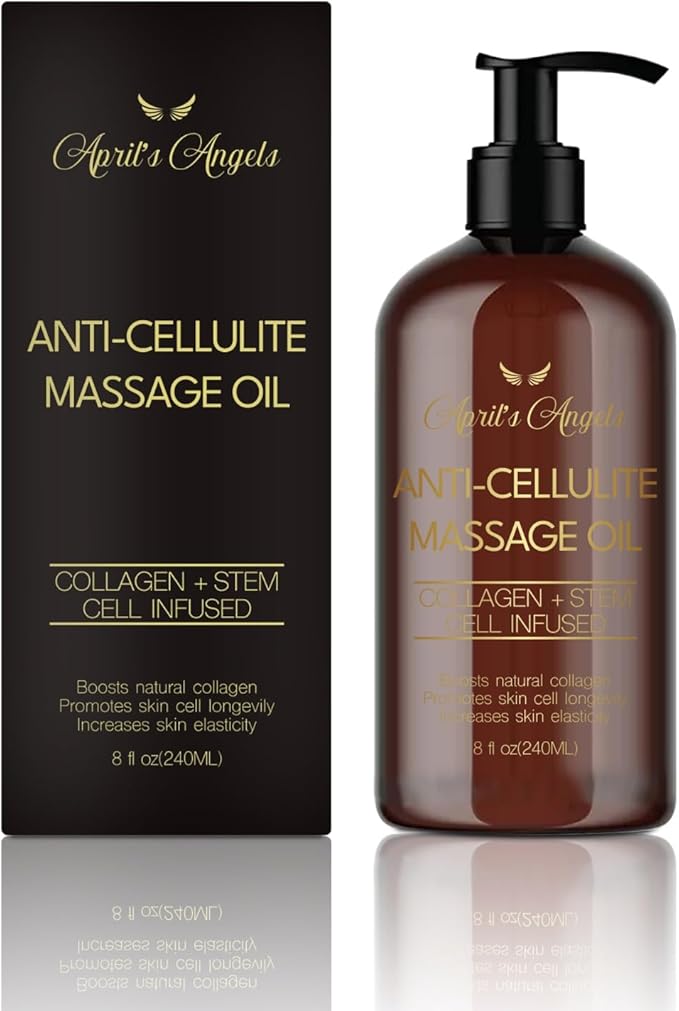 April's Angels Anti-Cellulite Massage Oil with Collagen & Stem Cell Infused. Skin Elasticity, Firmness, Deep Hydration. 8 fl oz