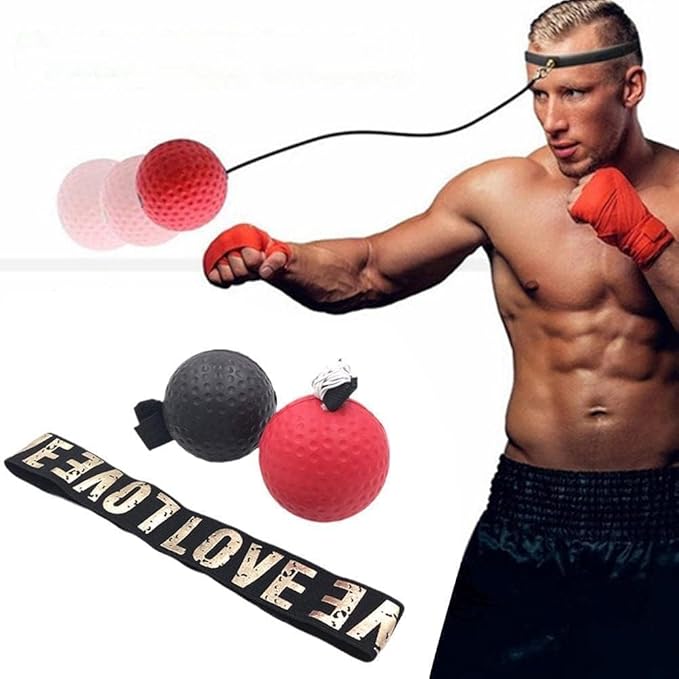 1Pc Red Boxing Reflex Ball,Boxing Equipment for Training at Home,Improve Reaction Speed and Hand Eye Coordination,Boxing Ball with Adjustable Elastic Head Band Speed and Agility,Sports Reaction Balls