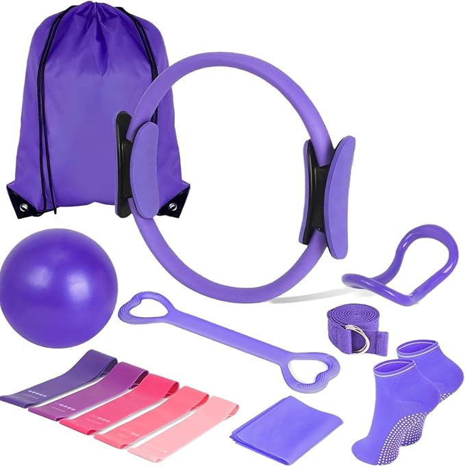 Pilates Essentials Kit for Women,Better Me Pilates Kit,Pilates Ring and Ball Set with Booty & Resistance Bands,25 cm Yoga Ball,Figure-8 Resistance Stretch Bands for Core Strength Glute Toning