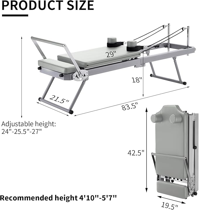 ZENOVA Pilates Reformer Foldable Pilates Machine & Equipment for Home Workout Cardio Fitness Rebounder Up to 300 lbs Weight Capacity