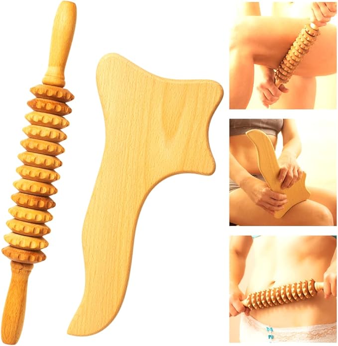 Neck Massager Roller Stick and Gua Sha - Wooden Foam Roller Massage Tools for Relaxation, Pain Relief, and Improved Circulation - Ideal for Back, Shoulder, and Neck Therapy