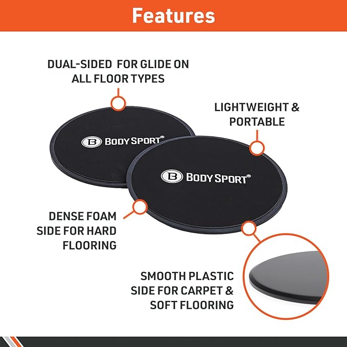 Body Sport Gliders Exercise Sliders Workout Sliders 7-Inch Round Black Foam Discs