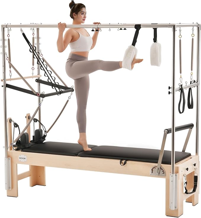 VEVOR Pilates Reformer Machine, Pilates Workout Equipment for Home Gym Studio Use, Pilates Reformer with Sitting Box and Jumpboard，fit for Beginners & Advanced Users