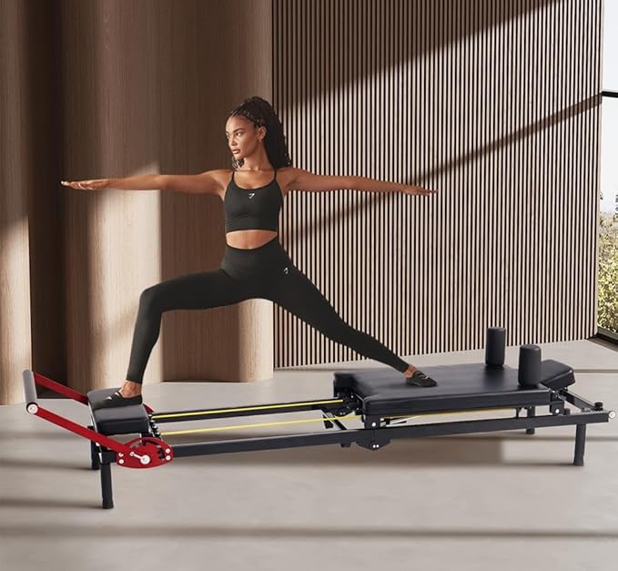 Home Gym Pilates Reformer Machine, Quick-Assembly Foldable Pilates Reformer, Up to 330lbs Weight Capacity, Pilates Equipment with Adjustable Resistance