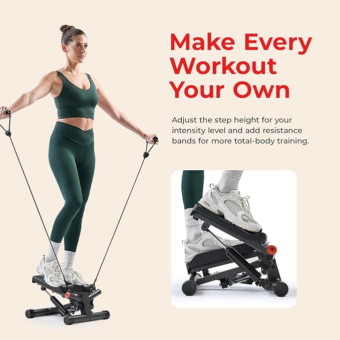 Sunny Health & Fitness Mini Steppers for Exercise at Home, Stair Step Workout Machine with Optional Resistance Bands, Full Body Cardio Equipment, Optional Free SunnyFit App Connection Smart Stepper