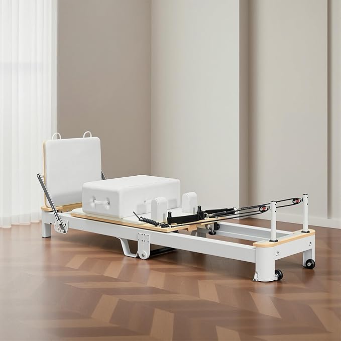 Foldable Pilates Reformer & Equipment - Pilates Reformer Workout Machine for Home Gym with Reformer Accessories, Reformer Box, Padded Jump Board - Up to 300 lbs Weight Capacity