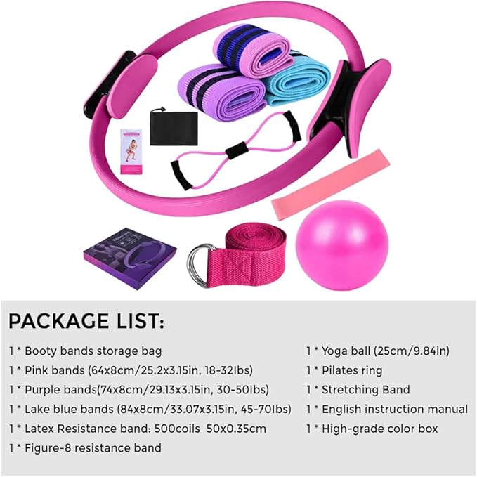 Pilates Essentials Kit for Women - Home Fitness Equipment Set, Includes Pilates Ring, Yoga Ball, Resistance Bands, Booty Bands for Core Strength, Glute Toning, and Yoga Stretching