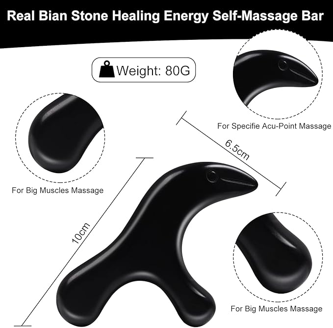 Deep Tissue Trigger Point Massage Tool - Natural Bian Stone Gua Sha Acupuncture Scraping Stone - Foot Reflexology Acupressure Point Massager for Full Body Relax, Muscles Soreness and Pain Relief