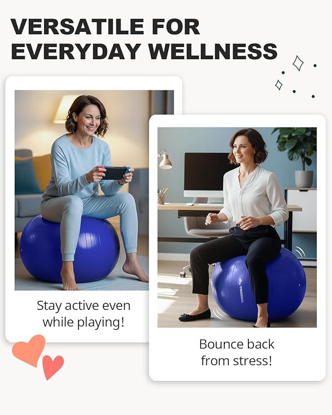 Trideer Exercise Ball for Yoga, Pilates & Fitness – Stability Ball Equipment for Home Gym & Office Chair, Core & Balance Training Accessories, Physical Therapy Equipment, Quick Pump Included, 5 Sizes