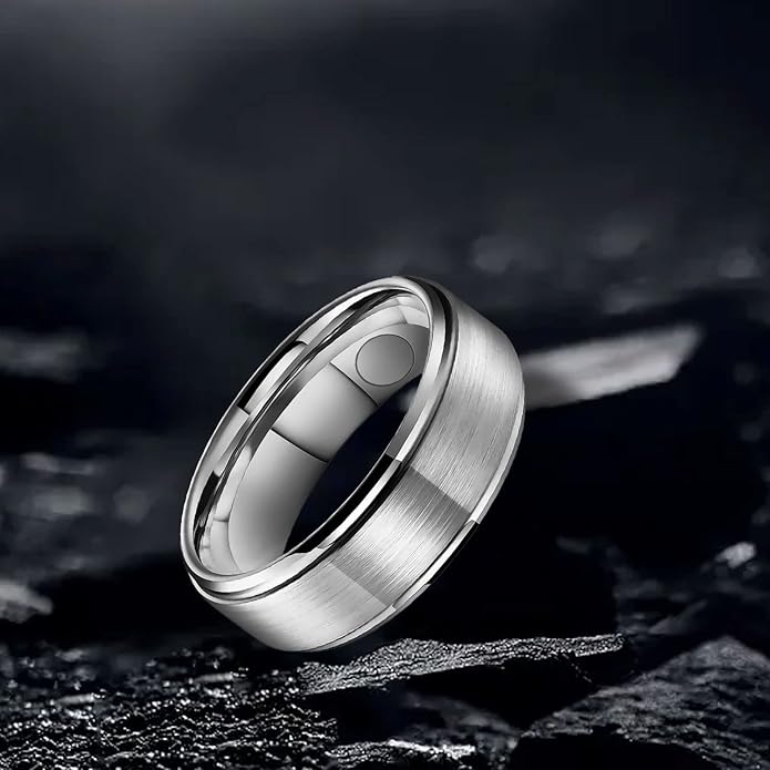 JEROOT 8mm Black Titanium Magnetic Ring for Men, 5mm Silver Pure Titanium Magnetic Ring for Women, Healing Ring with 3500 Gauss Magnets for Jewelry Gifts