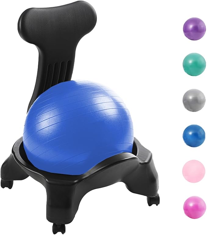 CMYUN Yoga Ball Chair Ergonomic Chair with Replaceable Balls, Stability Yoga Ball Chair for Office Home Classroom, Exercise Ball Seat with Wheels & Back Support (Color : Blue)
