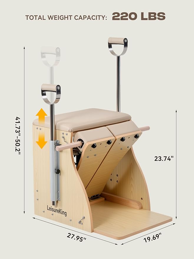 Pilates Combo Chair for Home Workouts, Wunda Chair with 5-Level Handles, Split Pedals, Resistance Bands, for Studio, Gym, Pilates Workout, Rehabilitation Exercises, Easy Assembly