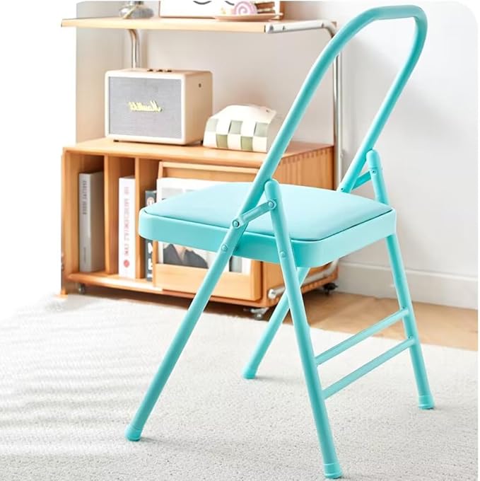 Pilates Yoga Chair,Iyengar Auxiliary Chair,Yoga Auxiliary Chair Backless Yoga Chair Anti-Slip,Stable with Non-Slip Feet Covers,Metal Folding Chair,Blue-Routine