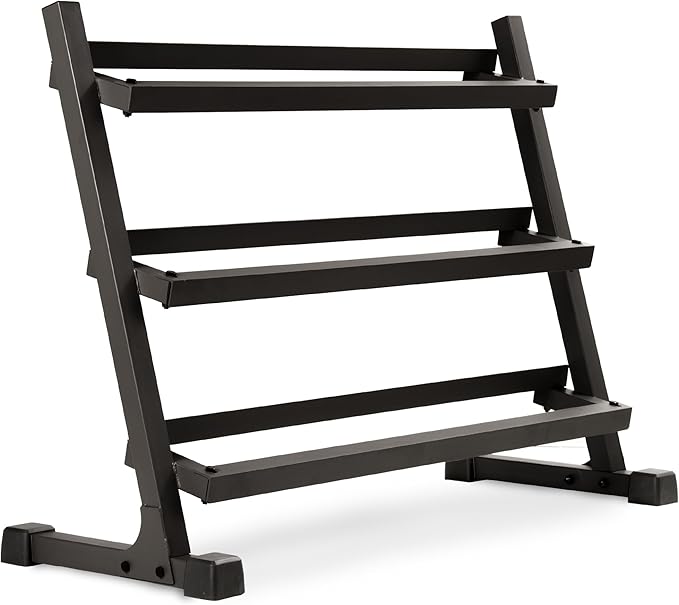 XMARK 3-Tier Dumbbells Weight Storage Rack, Holds 5-50 Pound Hex Dumbbells Weight Set (10 Pairs Capacity), Gray or Black