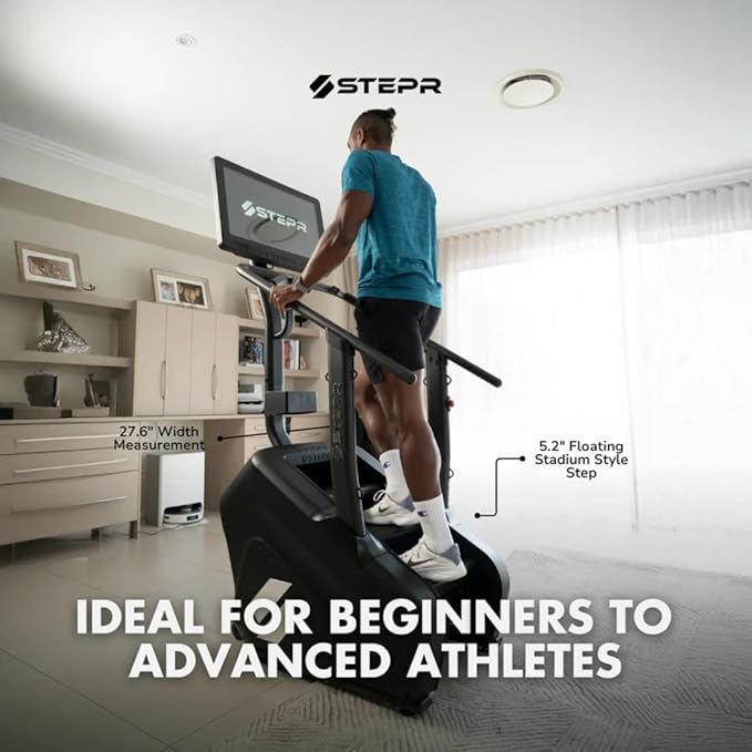 STEPR+ Stair Master with 27" Touchscreen, Commercial Grade Stairmaster Machine for Home, 140 Steps/Min, Bluetooth & WiFi Stepper Machine, Resistance Band Attachments, Mobile App, 375 lb Capacity