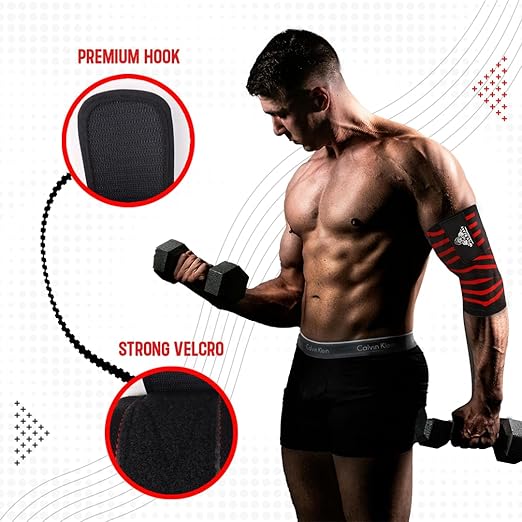 Elbow Wraps for Weightlifting (Pair), Stretchable & Breathable 41" Elbow Compression Strap, Weightlifting Straps for Bench Press, Supports Powerlifting, Pressing, Elbow Straps for Gym Accessories for Men (Red)