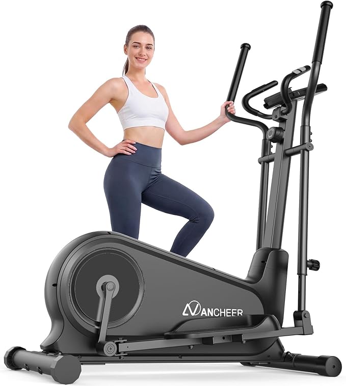 ANCHEER Elliptical Exercise Machine, Elliptical Trainer for Home Gym Exercise Equipment 550Lbs Max Weight, Ultra-Silent Elliptical Machine 16 Resistance Levels Pulse Rate Grips