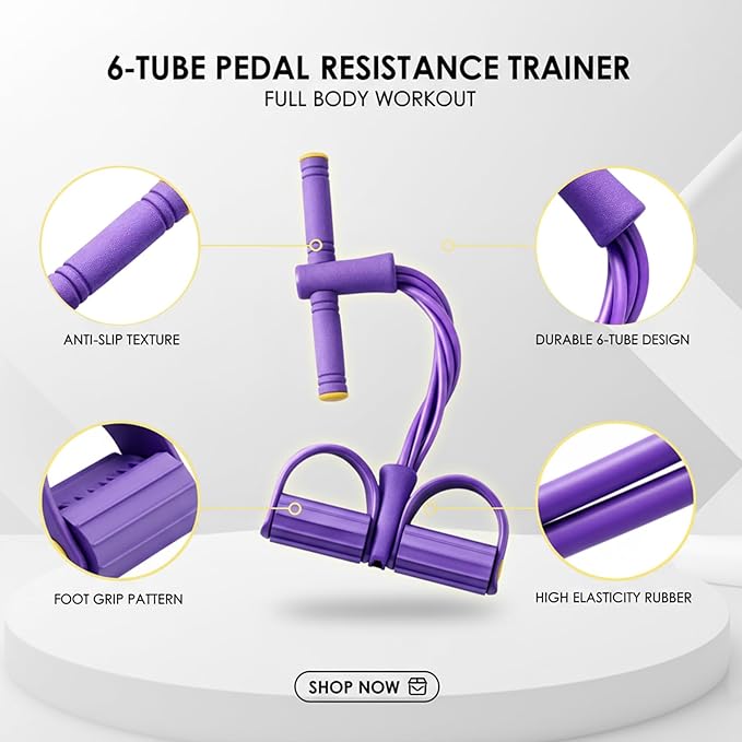 Pedal Resistance Band, 6 Tube Foot Pedal and Handles Resistance Bands, for Home Workouts and Full-Body Training, Multifunction Foot Pedal Resistance Band for Assisted Sit-Ups and Strength Training