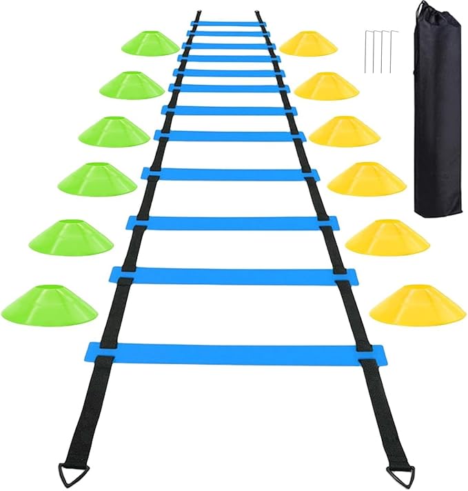 Agility Training Set for Soccer & Football - 20FT Speed Ladder, 12 Cones, and Training Aids for Kids Youth Sports Practice, Footwork Drill Kit