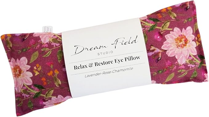 Handcrafted Lavender Eye Pillow – Organic Aromatherapy, Weighted Flaxseed Design, Warm or Cool Use – Made in USA by Woman-Owned Small Business - Retro Floral Print