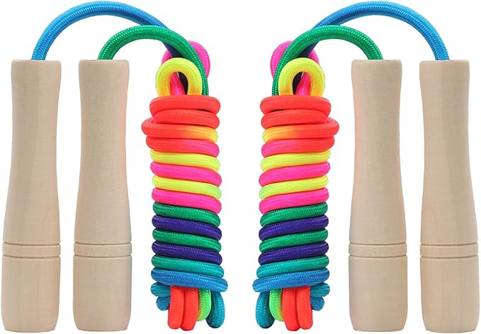 Jump Rope for Kids, Adjustable Toddler Jump Rope with Wooden Handle and Cotton Rope, Cute Skipping Rope for Boys and Girls Fitness Workout Exercise 8.5 Ft(Pink)