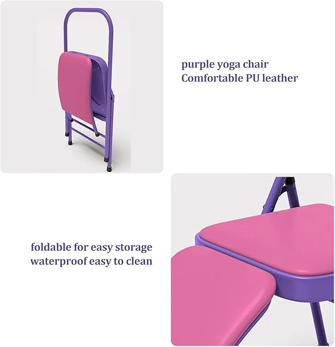 Yoga Auxiliary Chair, Yoga Chairs for Adults with Lumbar Back Support, Yoga Chair for Balance，Easy Storage，Strong Load-Bearing Capacity，as a Stool or a Meditation Chair，Load300kg(Purple)